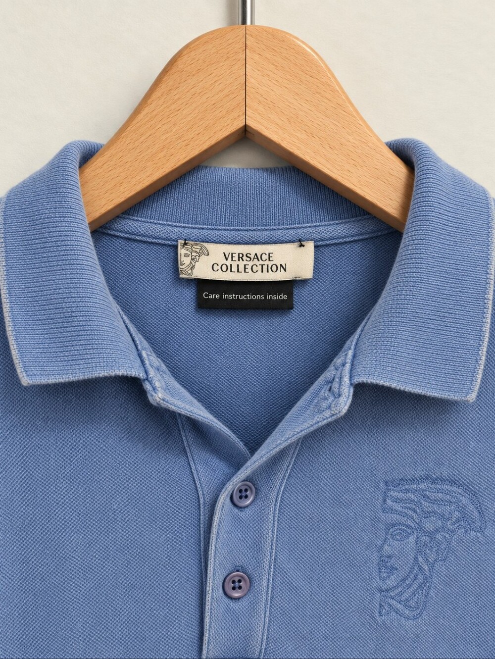 Versace Collection Men's Sky Blue Polo with Embossed Medusa Size Medium